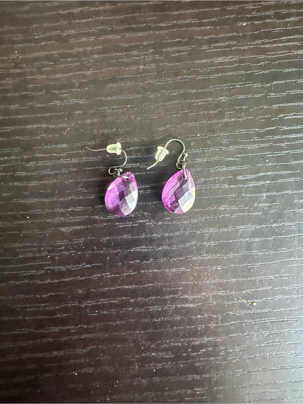 Purple Faceted Teardrop Crystal Dangle Earrings